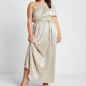 Express Rachel Zoe Metallic One Shoulder tie waist maxi dress